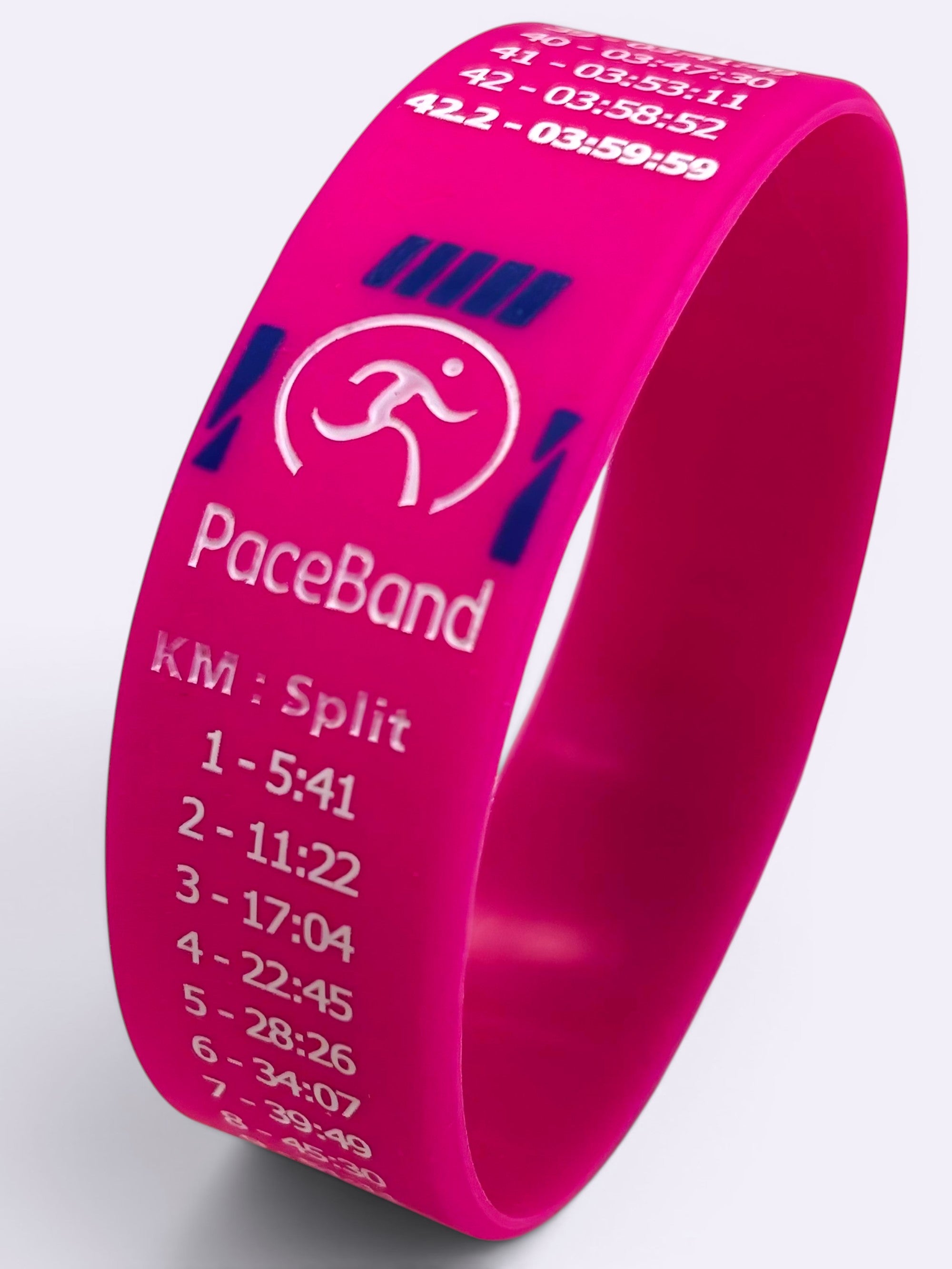 Silicone pace band showing marathon split times for runners
